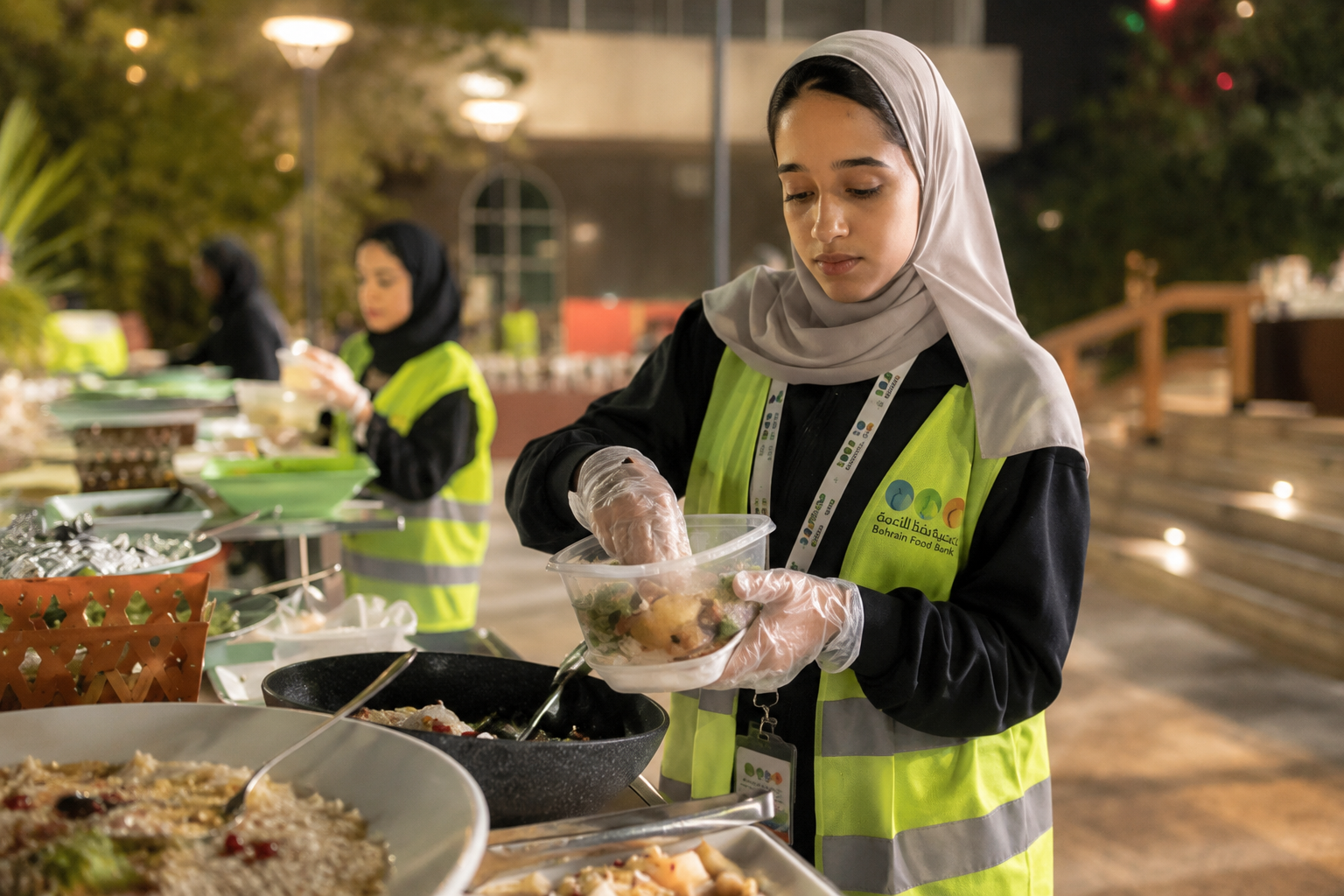 متطوعة تعبئ الطعام